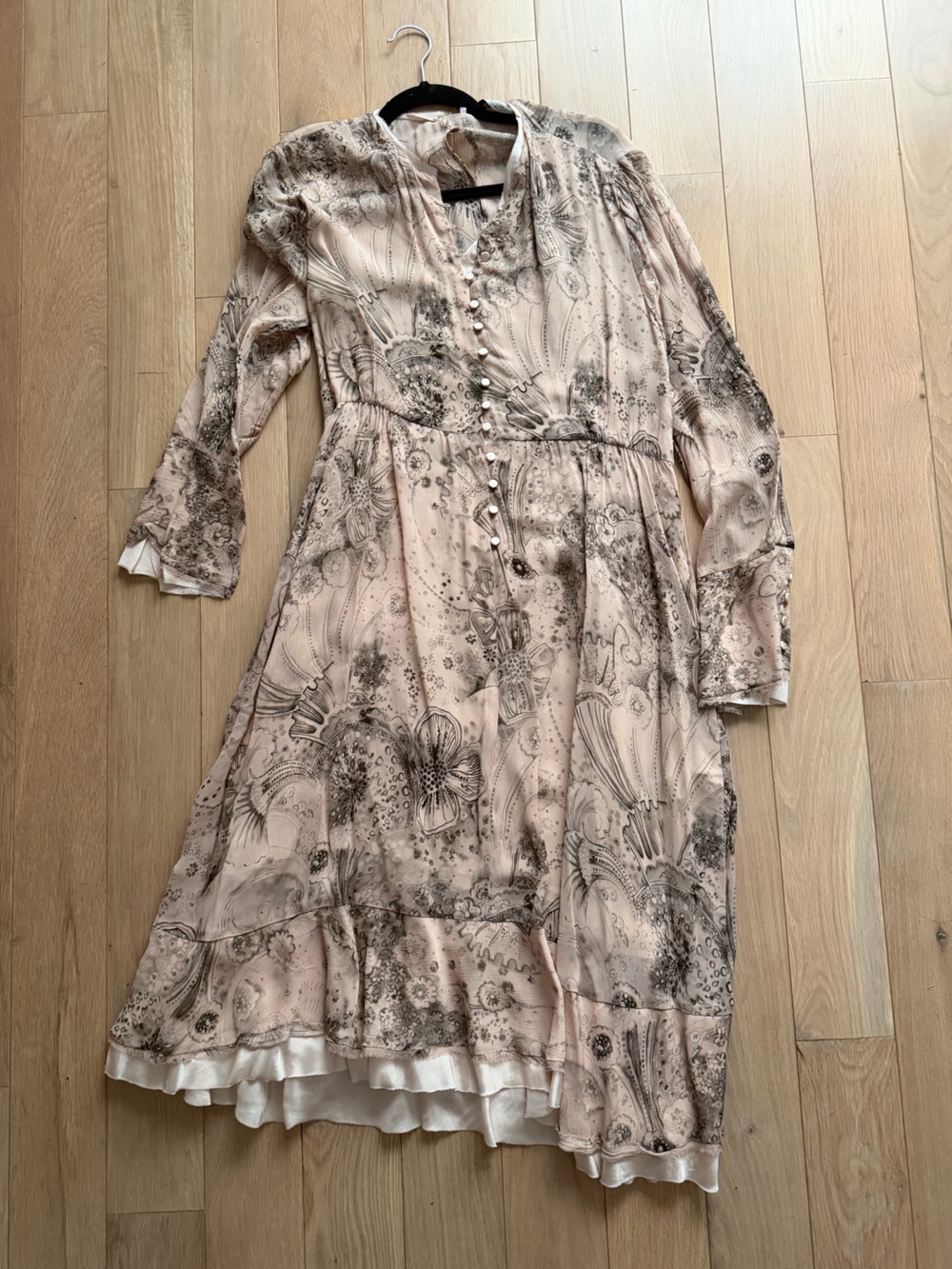 Zara Blush Pink Paisley Button-Front Midi Dress